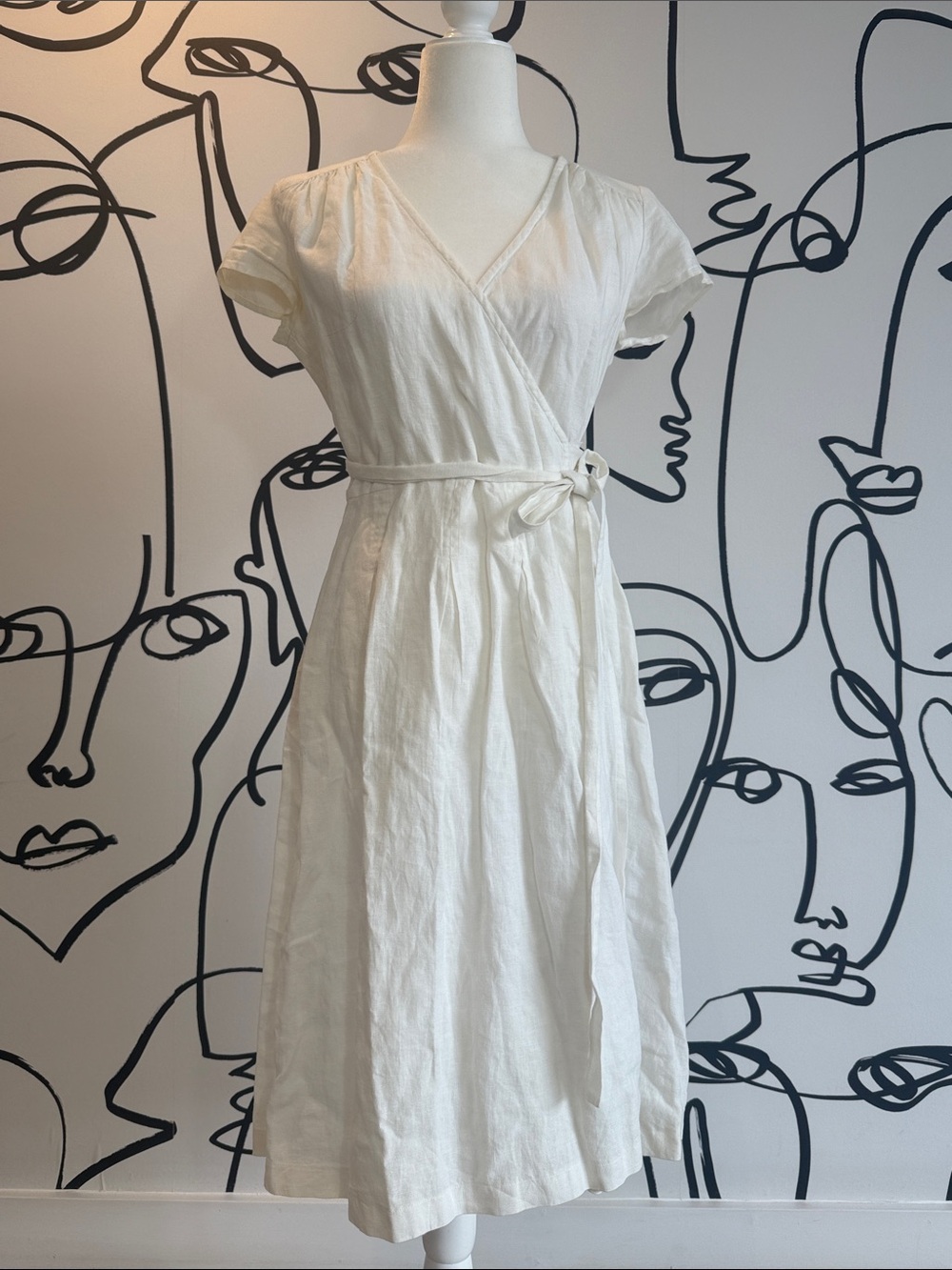 Boden White Wrap Midi Dress with Tie Waist